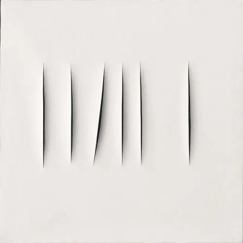 Lucio Fontana, Concetto Spaziale Attese Beyaz 28 Soyut Sanat Akımları Kanvas Efektli Tablo, Resim Kağıdı Baskısı