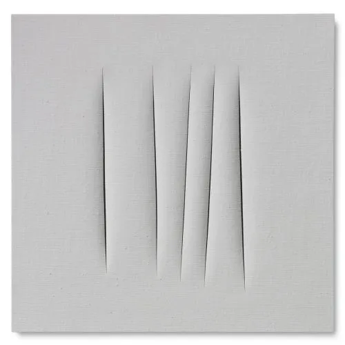 Lucio Fontana, Concetto Spaziale, Attese Gri 6 Soyut Lucio Fontana, Concetto Spaziale, Attese Gri 6 Soyut Sanat Akımları Kanvas Efektli Tablo, Resim Kağıdı Baskısı