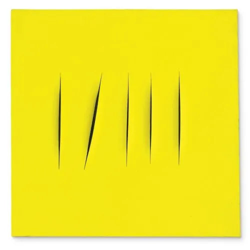 Lucio Fontana, Concetto Spaziale, Attese Yellow 6 Abstract Lucio Fontana, Concetto Spaziale, Attese Yellow 6 Abstract Art Movements Canvas, Drawing Paper Prints, Reproduction Oil Painting