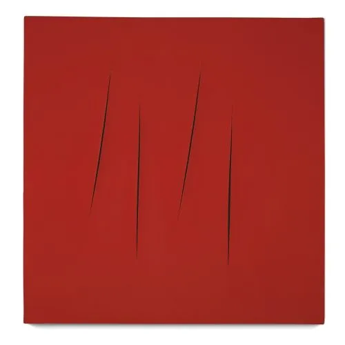 Lucio Fontana, Concetto Spaziale, Attese, Kırmızı 11 Soyut Lucio Fontana, Concetto Spaziale, Attese, Kırmızı 11 Soyut Sanat Akımları Kanvas Efektli Tablo, Resim Kağıdı Baskısı