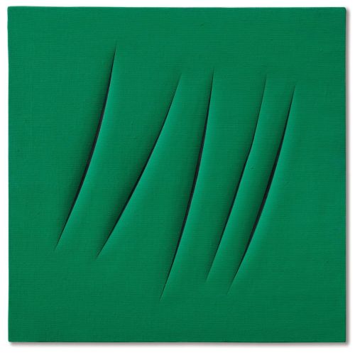Lucio Fontana, Concetto Spaziale, Attese Green 4 Abstract Lucio Fontana, Concetto Spaziale, Attese Green 4 Abstract Art Movements Canvas, Drawing Paper Prints, Reproduction Oil Painting