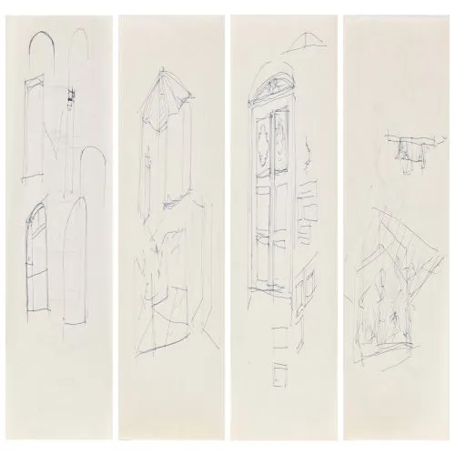 Lucio Fontana, Studi Di Architettura Soyut Lucio Fontana, Studi Di Architettura Soyut Sanat Akımları Kanvas Efektli Tablo, Resim Kağıdı Baskısı, Reprodüksiyon ve
