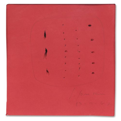 Lucio Fontana, Ballpoint Pen And Holes On Colored Cardboard