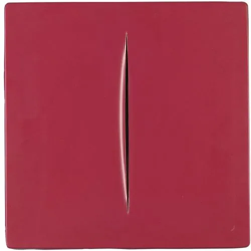 Lucio Fontana, Concetto Spaziale, Rosso Soyut Lucio Fontana, Concetto Spaziale, Rosso Soyut Sanat Akımları Kanvas Efektli Tablo, Resim Kağıdı Baskısı, Reprodüksiyon ve