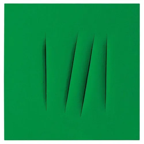 Lucio Fontana, Stanno Vangando İl Giardino On The Reverse, Yeşil 7 Soyut Lucio Fontana, Stanno Vangando İl Giardino On The Reverse, Yeşil 7 Soyut Sanat Akımları Kanvas Efektli Tablo, Resim Kağıdı