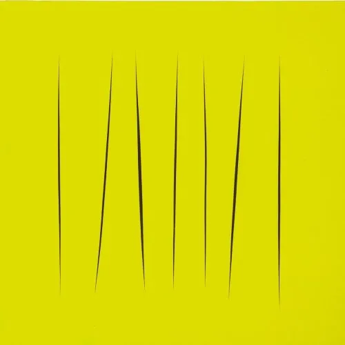 Lucio Fontana, Concetto Spaziale, Attese Yellow 5 Abstract Lucio Fontana, Concetto Spaziale, Attese Yellow 5 Abstract Art Movements Canvas, Drawing Paper Prints, Reproduction Oil Painting