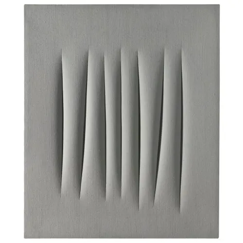 Lucio Fontana, Concetto Spaziale, Attese Gri 4 Soyut Lucio Fontana, Concetto Spaziale, Attese Gri 4 Soyut Sanat Akımları Kanvas Efektli Tablo, Resim Kağıdı Baskısı