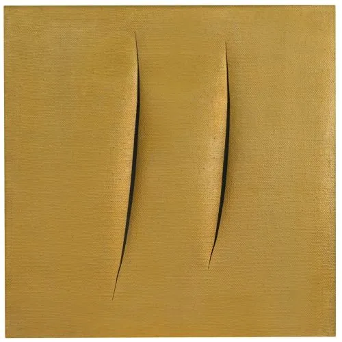 Lucio Fontana, Concetto Spaziale, Attese Gold Abstract Art Movements Canvas, Drawing Paper Prints, Reproduction Oil Painting and
