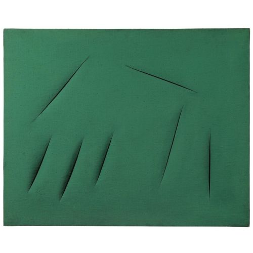 Lucio Fontana, Concetto Spaziale, Attese Verde Green 6 Abstract Art Movements Canvas, Drawing Paper Prints, Reproduction Oil
