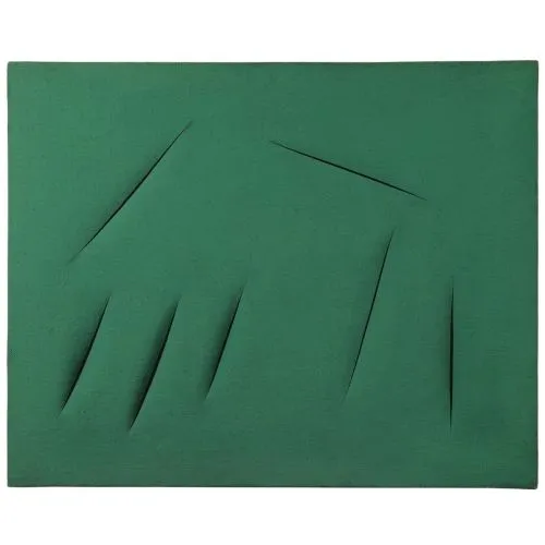 Lucio Fontana, Concetto Spaziale, Attese Verde Green 6 Abstract Art Movements Canvas, Drawing Paper Prints, Reproduction Oil