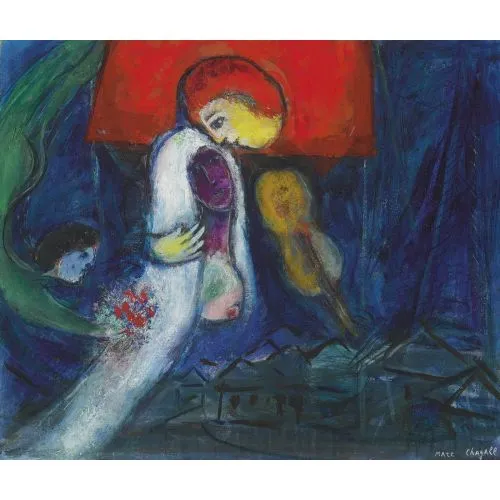 Marc Chagall La Mariee Surrealism Art Movements Canvas, Drawing Paper Prints, Reproduction Oil Painting and High Resolution Image