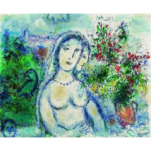 Marc Chagall Kolye İle Gelin Sürrealizm Marc Chagall Kolye İle Gelin Sürrealizm Sanat Akımları Kanvas Efektli Tablo, Resim Kağıdı Baskısı, Reprodüksiyon ve
