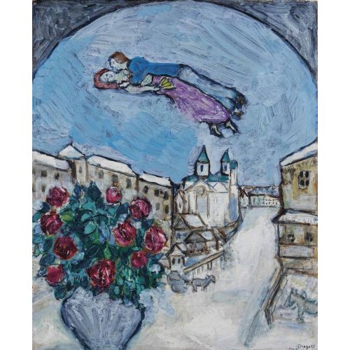 Marc Chagal Amoureux Dans Le Ciel Ou Village Enneige