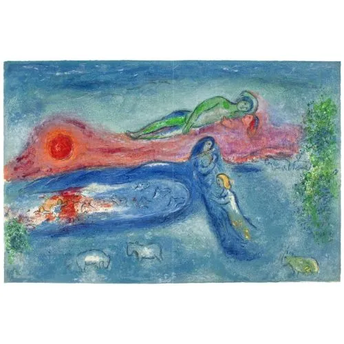 Marc Chagall Dorcon Daphnis Ve Chloe Lamon Ölümü Sürrealizm Sanat Akımları Kanvas Efektli Tablo, Resim Kağıdı Baskısı