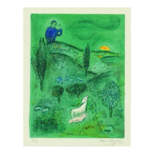 Marc Chagall Daphnis Keşfeden Lamon Sürrealizm Sanat Akımları Kanvas Efektli Tablo, Resim Kağıdı Baskısı, Reprodüksiyon