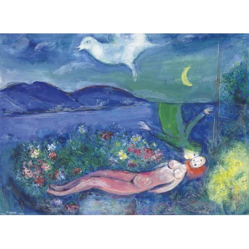 Marc Chagall Aşıklar Cap Ferrat Sürrealizm Marc Chagall Aşıklar Cap Ferrat Sürrealizm Sanat Akımları Kanvas Efektli Tablo, Resim Kağıdı Baskısı, Reprodüksiyon ve