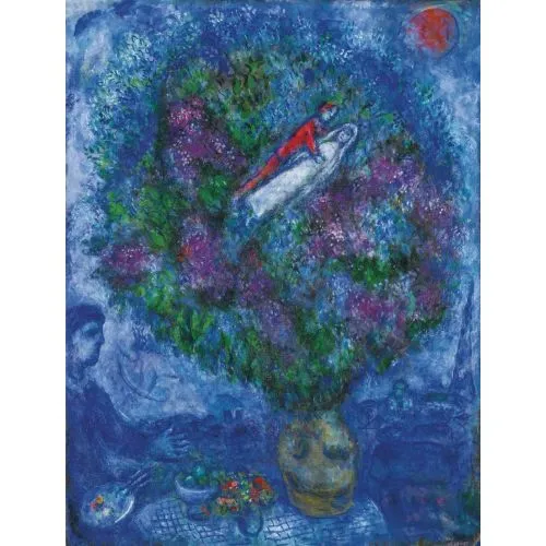 Marc Chagall Les Amoureux Dans Le Bouquet Surrealism Art Movements Canvas, Drawing Paper Prints, Reproduction Oil Painting and