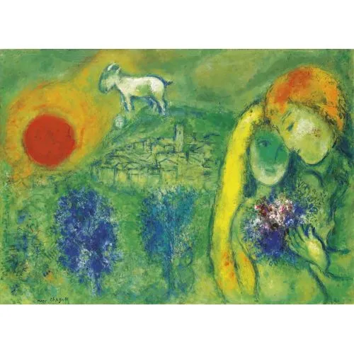 Marc Chagall Vence Aşıklar Sürrealizm Marc Chagall Vence Aşıklar Sürrealizm Sanat Akımları Kanvas Efektli Tablo, Resim Kağıdı Baskısı, Reprodüksiyon ve