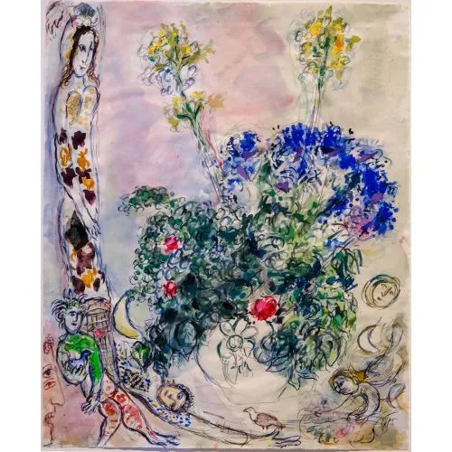 Marc Chagall Mavi Lupinler Sürrealizm Marc Chagall Mavi Lupinler Sürrealizm Sanat Akımları Kanvas Efektli Tablo, Resim Kağıdı Baskısı, Reprodüksiyon ve
