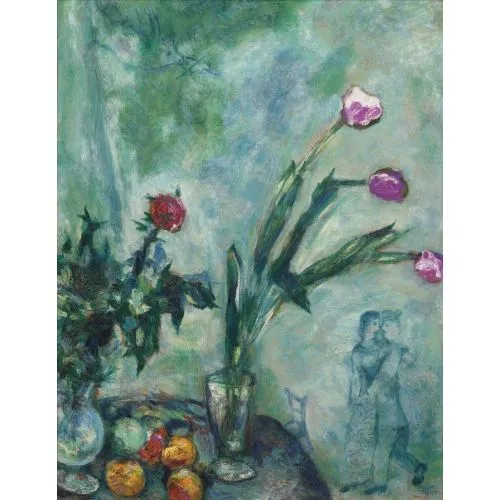 Marc Chagall Les Tulipes Mauves Surrealism Art Movements Canvas, Drawing Paper Prints, Reproduction Oil Painting and High