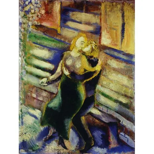 Marc Chagall Bir Bankta Aşıklar Figür Marc Chagall Bir Bankta Aşıklar Sürrealizm Sanat Akımları Kanvas Efektli Tablo, Resim Kağıdı Baskısı, Reprodüksiyon ve