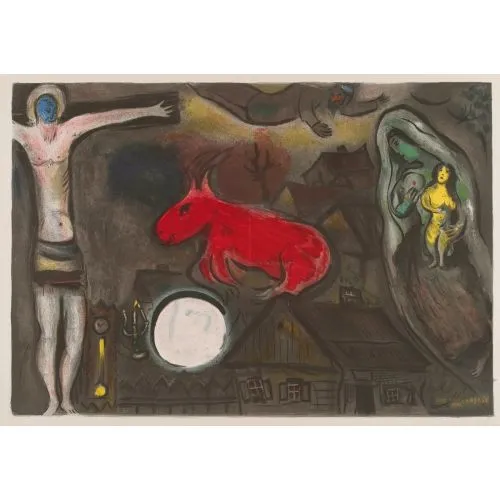 Marc Chagall Mistik Çarmıha Gerilim Sürrealizm Marc Chagall Mistik Çarmıha Gerilim Sürrealizm Sanat Akımları Kanvas Efektli Tablo, Resim Kağıdı Baskısı