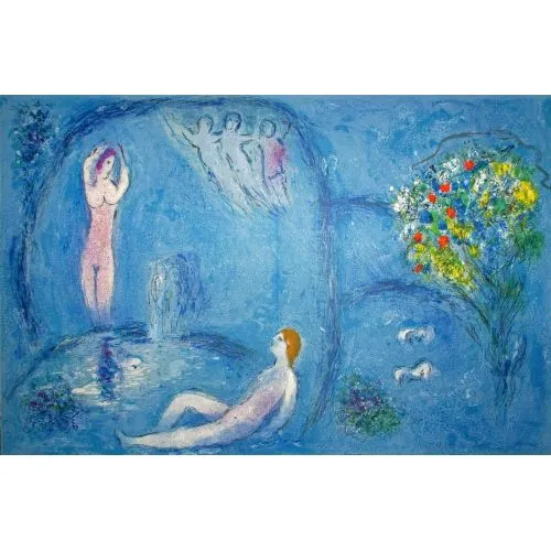 Marc Chagall Perileri Mağarası Sürrealizm Sanat Akımları Kanvas Efektli Tablo, Resim Kağıdı Baskısı, Reprodüksiyon ve