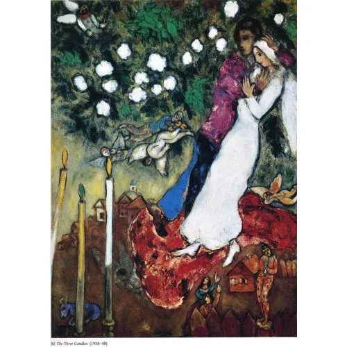 Marc Chagall Üç Mum Sürrealizm Marc Chagall Üç Mum Sürrealizm Sanat Akımları Kanvas Efektli Tablo, Resim Kağıdı Baskısı, Reprodüksiyon ve Yüksek