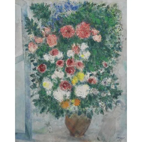 Marc Chagall Vase De Fleurs Dans La Fenetre Surrealism Art Movements Canvas, Drawing Paper Prints, Reproduction Oil Painting and