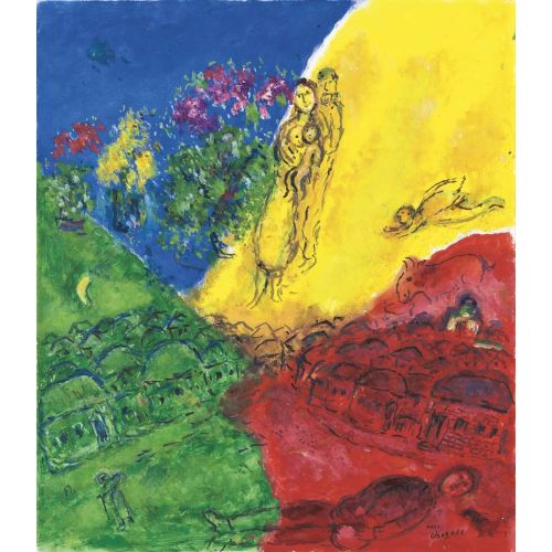 Marc Chagall, Village Scene In Four Colors Marc Chagall, Village Scene In Four Colors