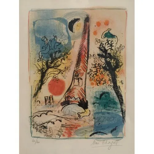 Marc Chagall Paris Vizyonu Sürrealizm Marc Chagall Paris Vizyonu Sürrealizm Sanat Akımları Kanvas Efektli Tablo, Resim Kağıdı Baskısı, Reprodüksiyon ve
