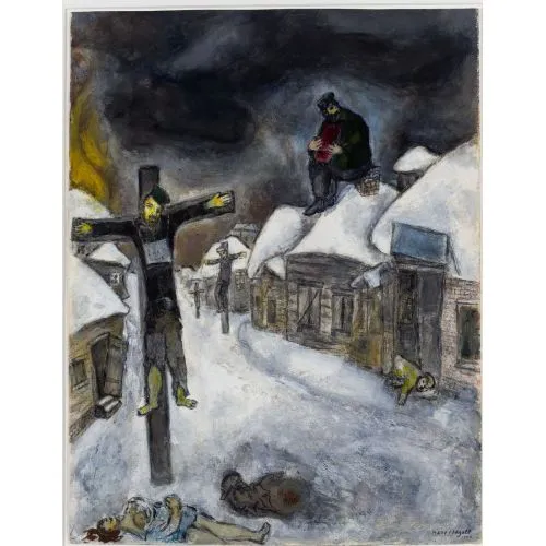 Marc Chagall Beyaz Çarmıha Germe Mistik Marc Chagall Beyaz Çarmıha Germe Sürrealizm Sanat Akımları Kanvas Efektli Tablo, Resim Kağıdı Baskısı, Reprodüksiyon