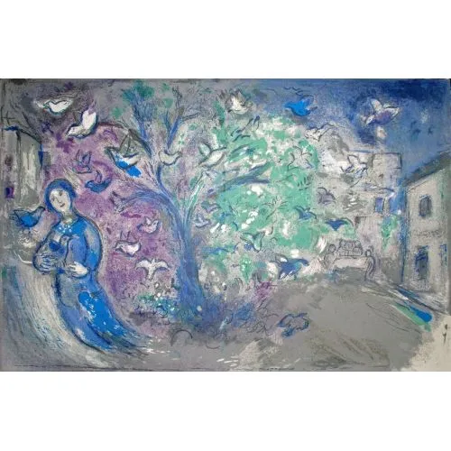Marc Chagall Kuş Kovalamak Sürrealizm Marc Chagall Kuş Kovalamak Sürrealizm Sanat Akımları Kanvas Efektli Tablo, Resim Kağıdı Baskısı, Reprodüksiyon ve