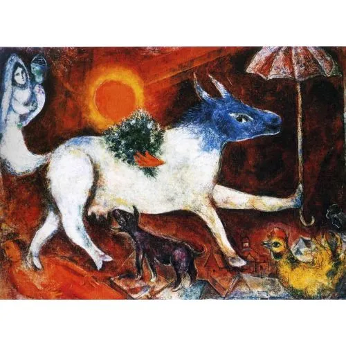 Marc Chagall Şemsiye İle İnek Sürrealizm Marc Chagall Şemsiye İle İnek Sürrealizm Sanat Akımları Kanvas Efektli Tablo, Resim Kağıdı Baskısı, Reprodüksiyon ve