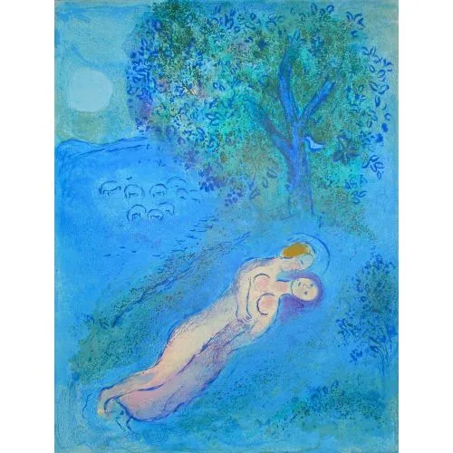 Marc Chagall Daphnis Ve Chloe Figür Marc Chagall Daphnis Ve Chloe Sürrealizm Sanat Akımları Kanvas Efektli Tablo, Resim Kağıdı Baskısı, Reprodüksiyon ve