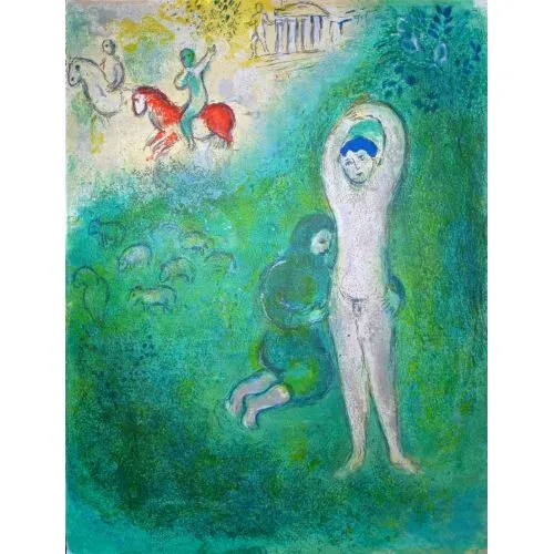 Marc Chagall Daphnis And Gnathon Surrealism Art Movements Canvas, Drawing Paper Prints, Reproduction Oil Painting and High