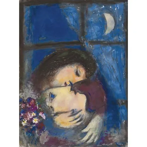 Marc Chagall Pencerede İki Kafa Sürrealizm Sanat Akımları Kanvas Efektli Tablo, Resim Kağıdı Baskısı, Reprodüksiyon ve