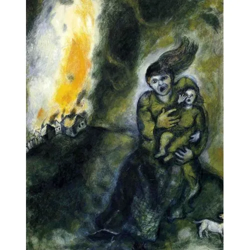 Marc Chagall Karda Ateş Sürrealizm Marc Chagall Karda Ateş Sürrealizm Sanat Akımları Kanvas Efektli Tablo, Resim Kağıdı Baskısı, Reprodüksiyon ve Yüksek