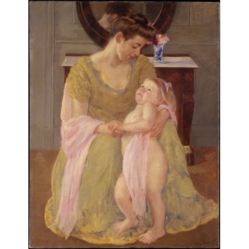Mary Cassatt, Anne Ve Çocuk Gül Pembesi Eşarp İle