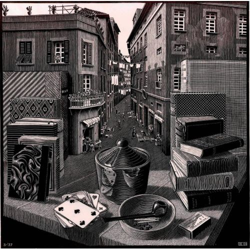Maurits Cornelis Escher Still Life And Street Mounted Surrealism Art Movements Canvas, Drawing Paper Prints, Reproduction Oil