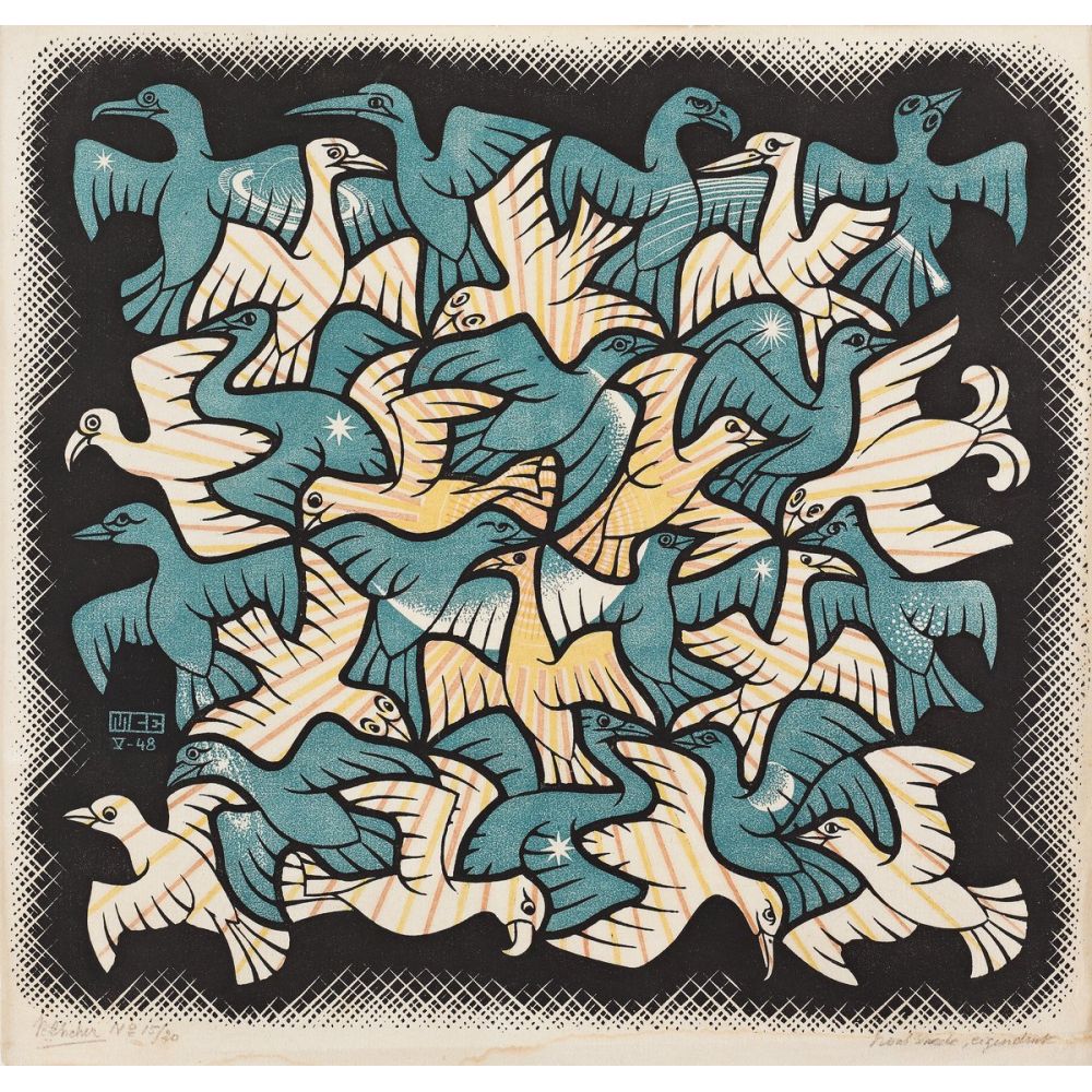 Maurits Cornelis Escher Güneş Ve Ay Op Art Maurits Cornelis Escher Güneş Ve Ay Op Art Sanat Akımları Kanvas Efektli Tablo, Resim Kağıdı Baskısı, Reprodüksiyon ve