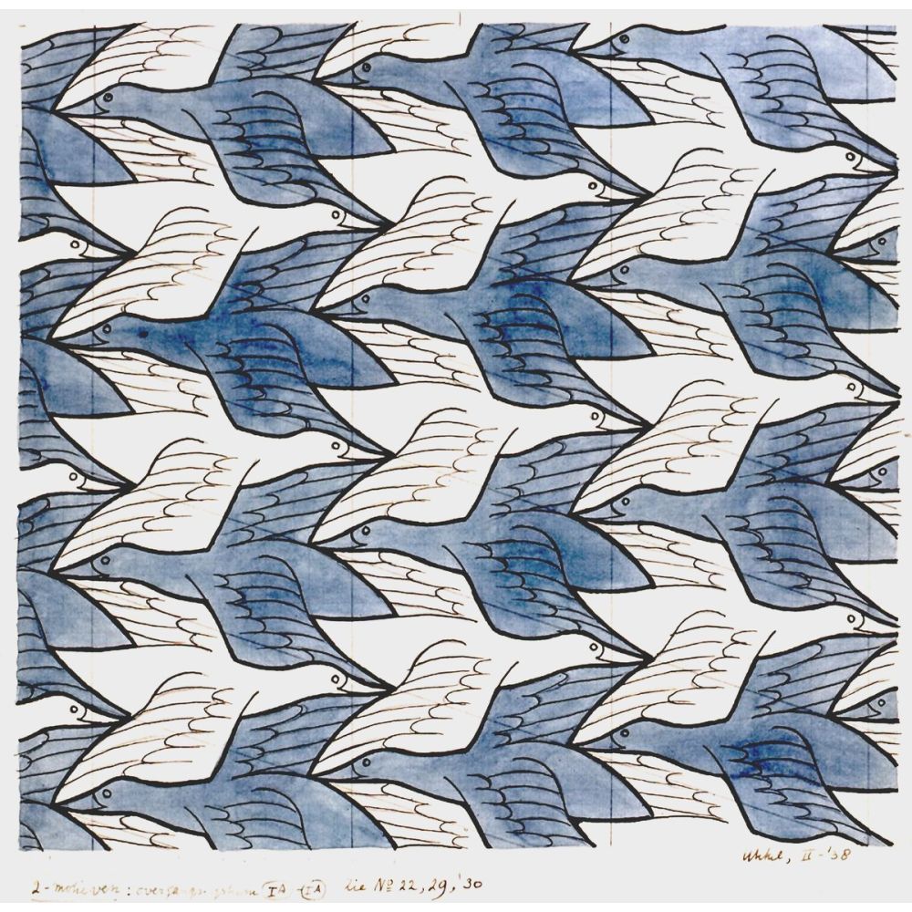 Maurits Cornelis Escher İki Kuş Op Art Sanat Akımları Kanvas Efektli Tablo, Resim Kağıdı Baskısı, Reprodüksiyon ve