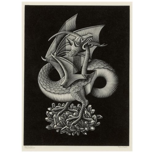 Maurits Cornelis Escher Dragon Surrealism Art Movements Canvas, Drawing Paper Prints, Reproduction Oil Painting and High