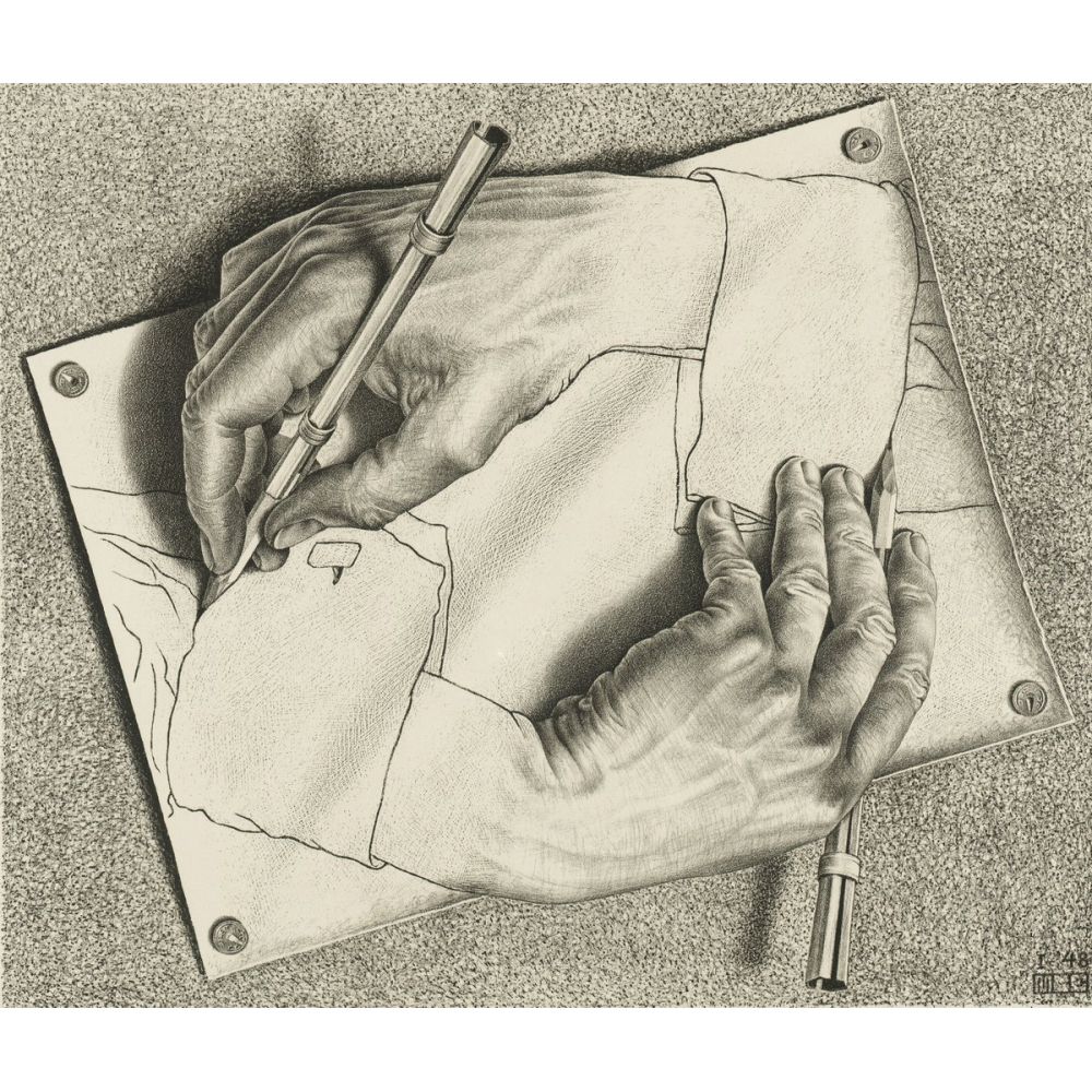 Maurits Cornelis Escher Çizim Elleri Sürrealizm Maurits Cornelis Escher Çizim Elleri Sürrealizm Sanat Akımları Kanvas Efektli Tablo, Resim Kağıdı Baskısı
