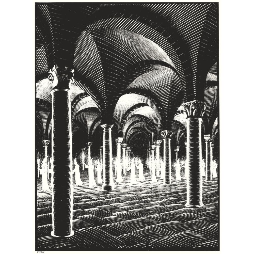 Maurits Cornelis Escher Mezar Odası Alayı Realizm Sanat Akımları Kanvas Efektli Tablo, Resim Kağıdı Baskısı