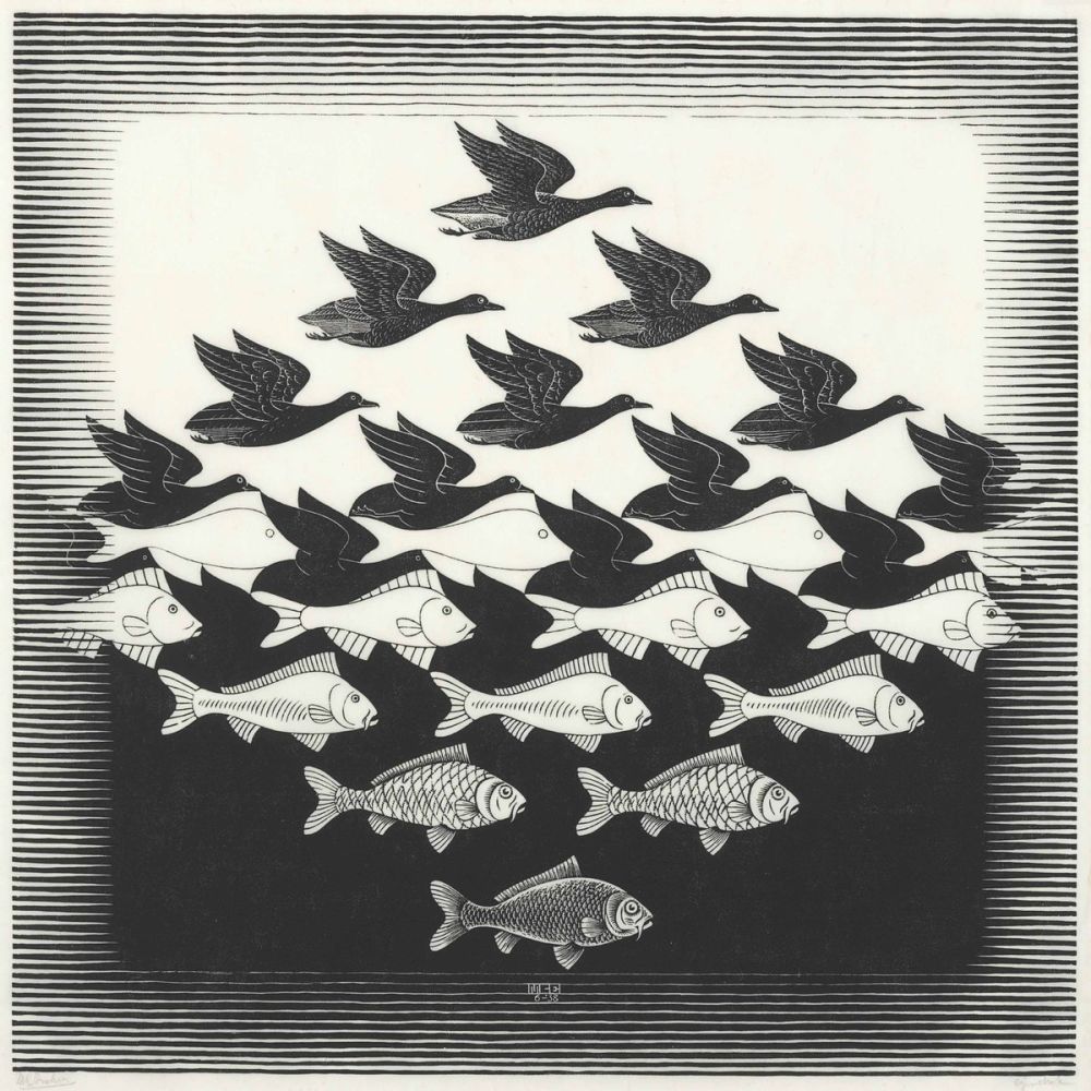 Maurits Cornelis Escher Gökyüzü Ve Su I Op Art Maurits Cornelis Escher Gökyüzü Ve Su I Op Art Sanat Akımları Kanvas Efektli Tablo, Resim Kağıdı Baskısı