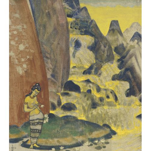 Nicholas Roerich, The Song Of The Waterfall, Sketch For The Decorative Panel From The Dreams Of Wisdom Suite Symbolism Art