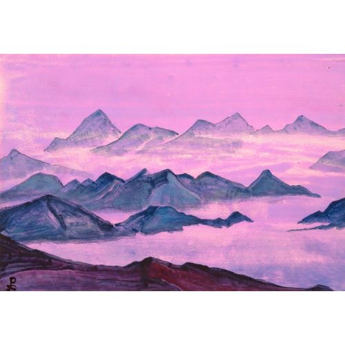 Nicholas Roerich, Himalayalar Kutsal Himalayaları Çalışıyor Sembolizm Sanat Akımları Kanvas Efektli Tablo, Resim Kağıdı