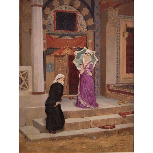 Türbe Kapısı Önünde İki Genç Kadın, Osman Hamdi Bey Mistik Sanat Akımları Osman Hamdi Beyin Mezar Kapısı Önünde