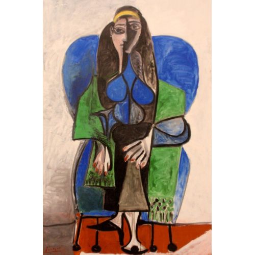 Pablo Picasso Yeşil Şallı Oturan Kadın Figür Sanat Akımları  Kanvas tablo baskısı, tuval, yağlı boya reprodüksiyon